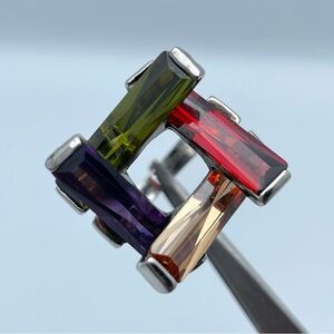 Cute Multi-Color Baguette Statement Ring – Size 6